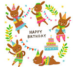 卡通兔子生日祝福卡矢量素材