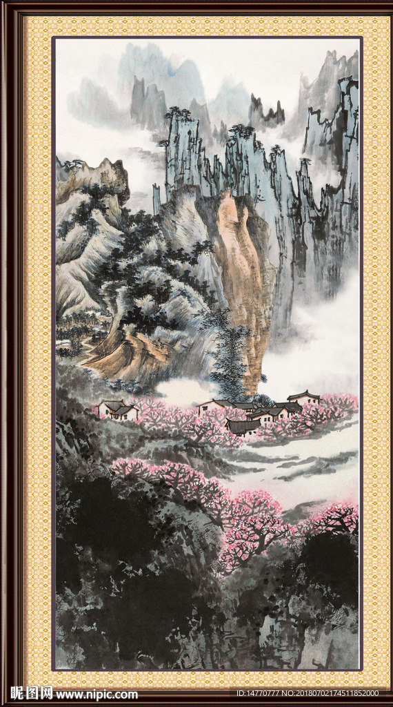 山水竖幅国画