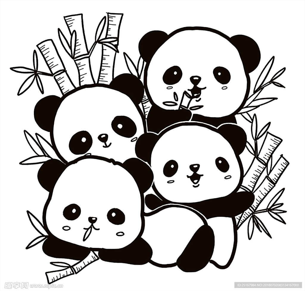 卡通小熊猫简笔画画法填色画图片可打印💛巧艺网
