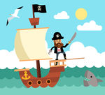创意海上航行的海盗船矢量素材