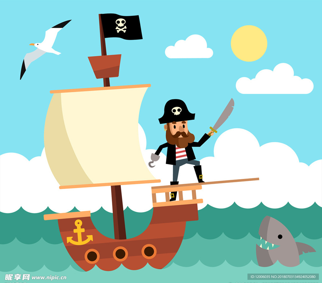 创意海上航行的海盗船矢量素材