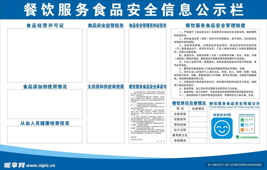 餐饮服务食品安全信息公示栏