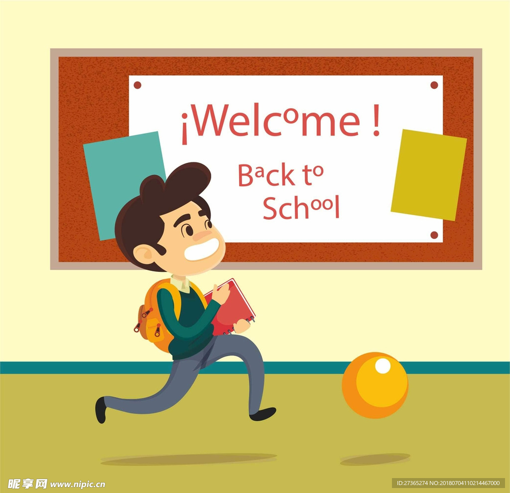 创意跑进教室的男孩矢量素材