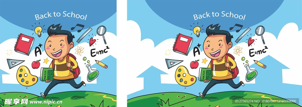 卡通奔跑的返校男孩矢量素材