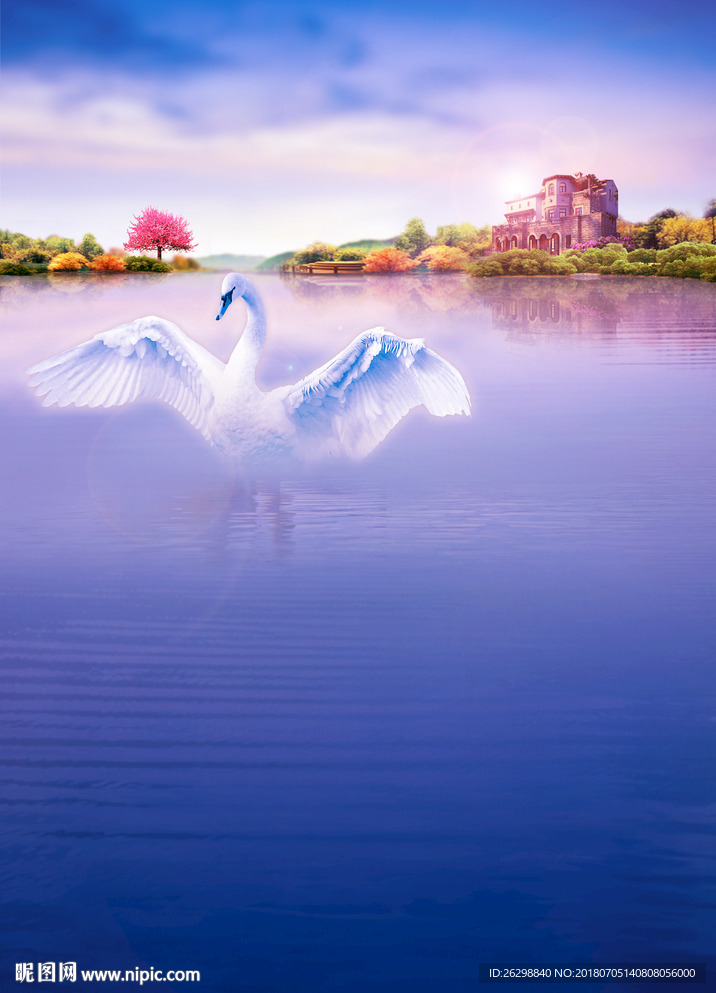 地产广告设计背景图唯美湖光天鹅