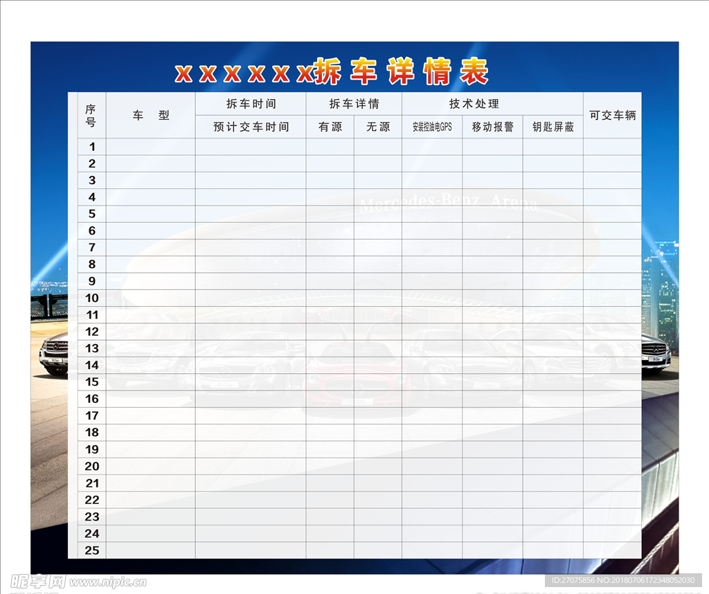 拆车详情表
