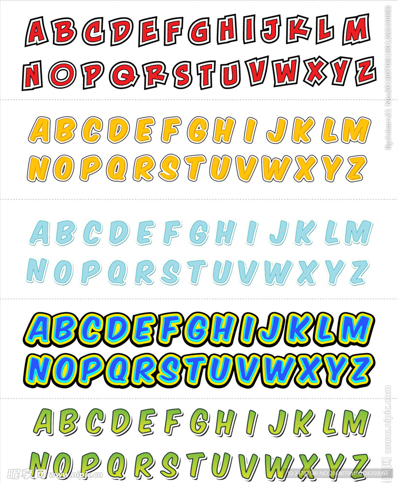 矢量彩色描边立体创意字母