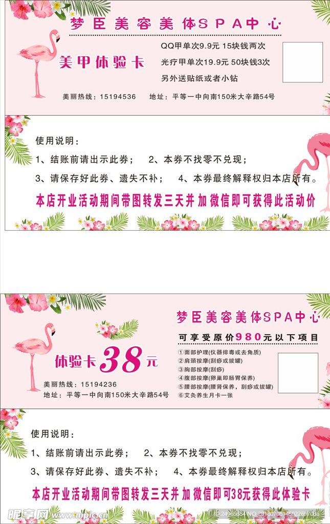 粉色花朵美容优惠劵