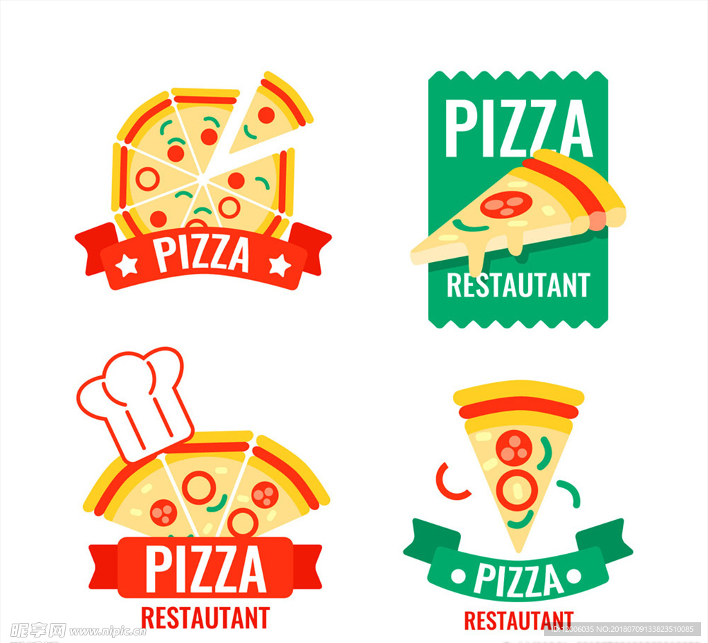 4款彩色披萨标签设计矢量素材
