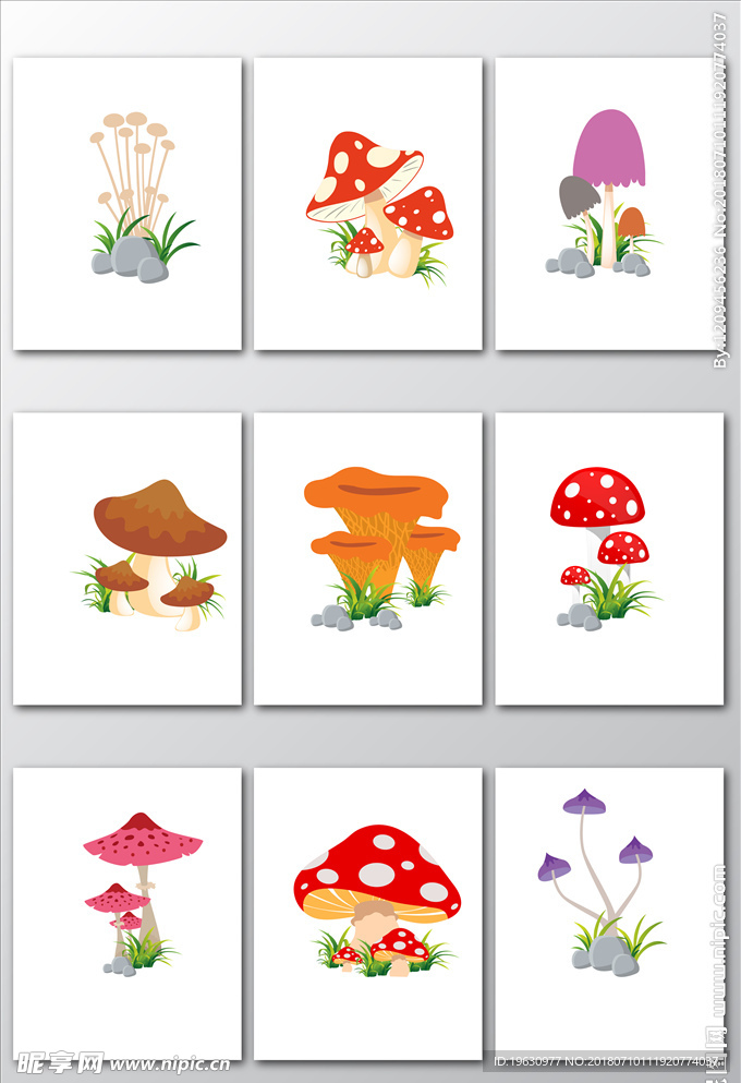 彩色的蘑菇装饰元素