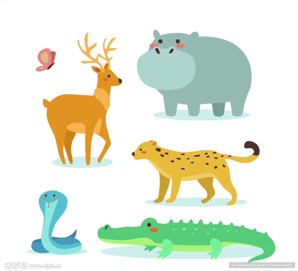 6款卡通野生动物矢量素材