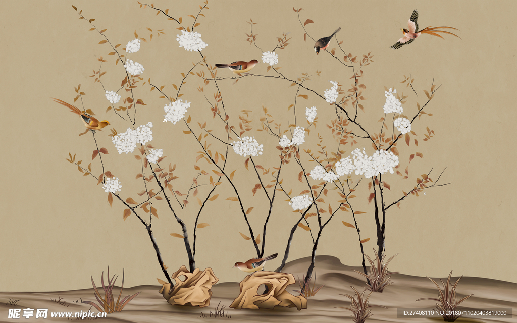 花鸟简约背景墙