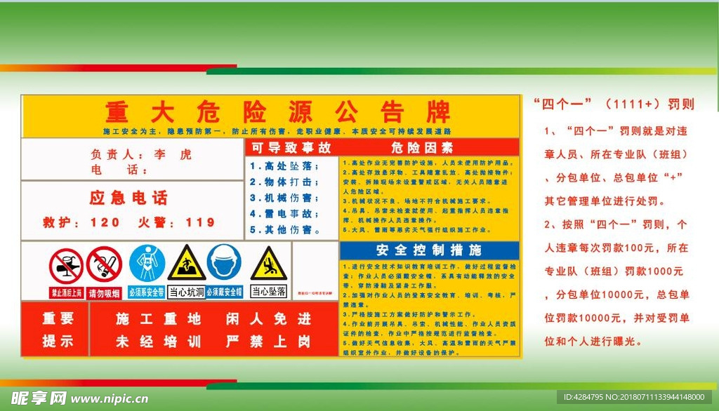 施工现场重大危险源公告牌