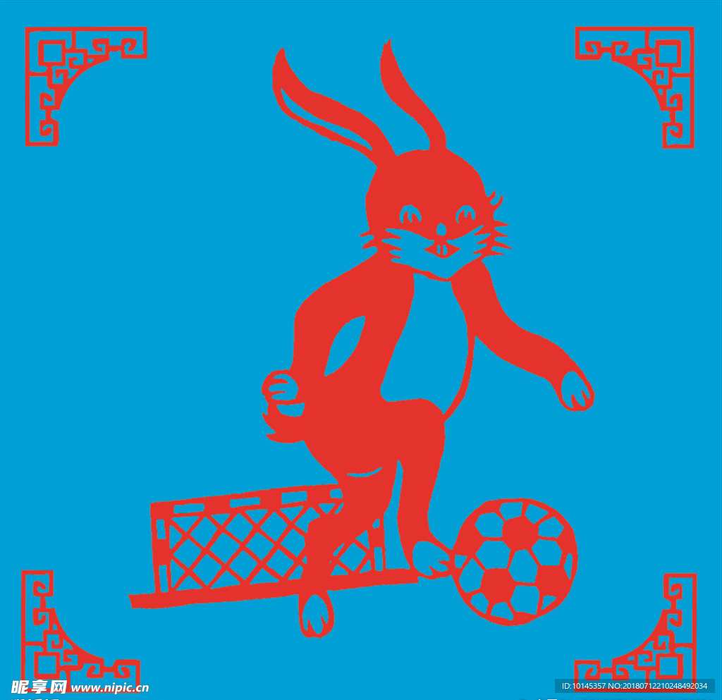 兔子踢球剪纸