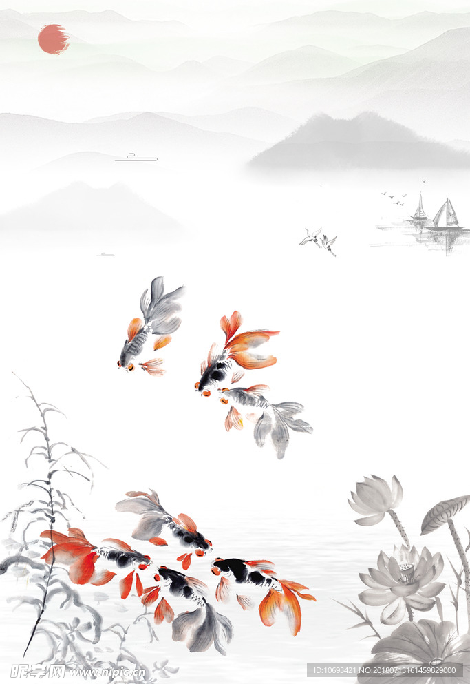 中国风水墨山水装饰画背景