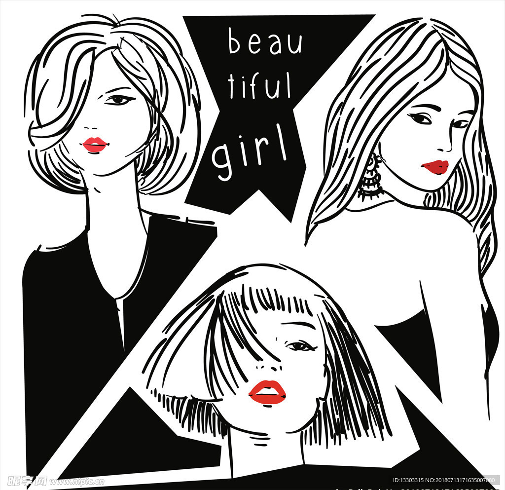 美女剪影插画