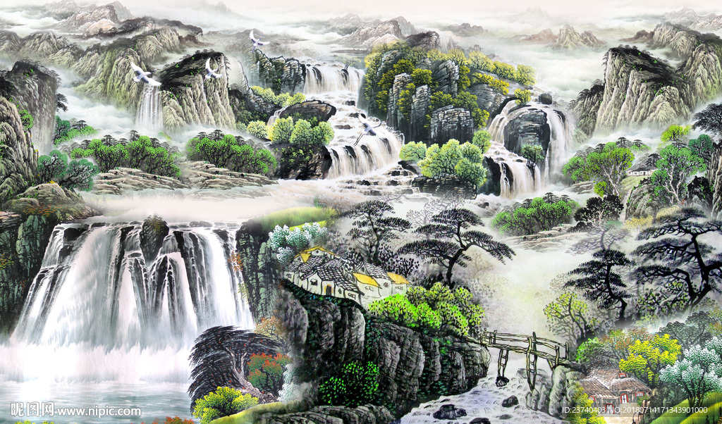 山水国画背景墙