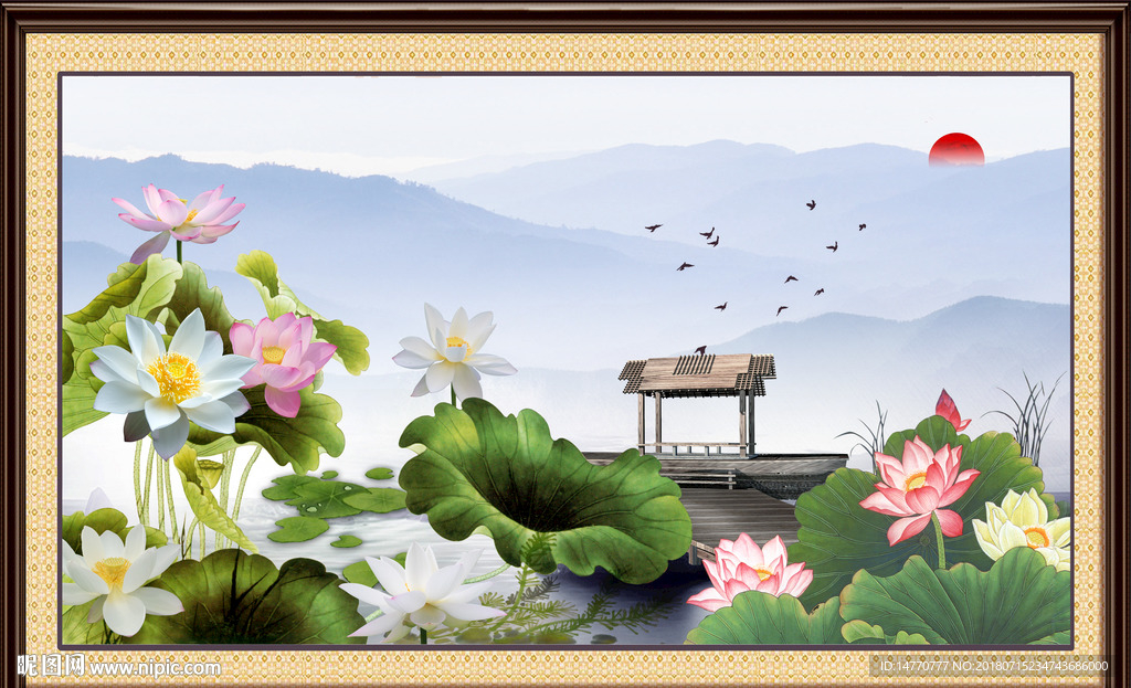 荷花国画