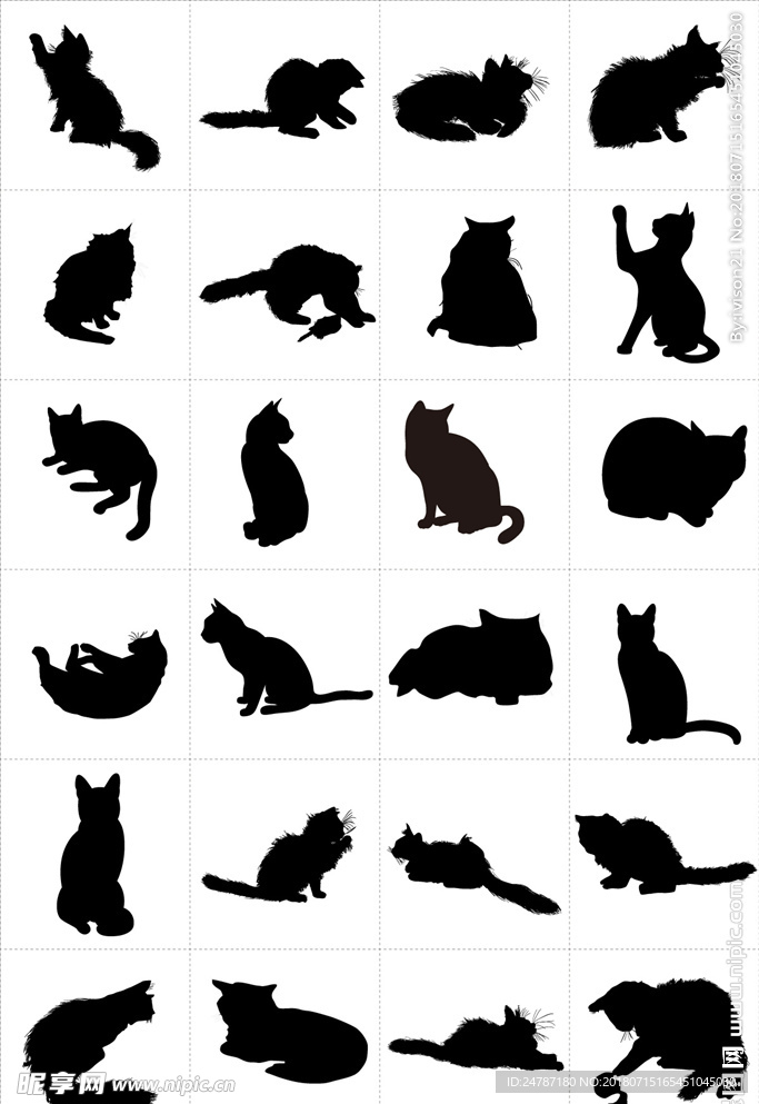 矢量黑色动物卡通猫剪影