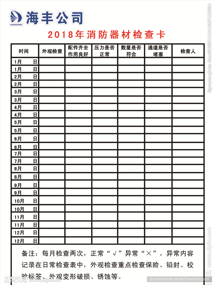 2018年消防器材检查卡