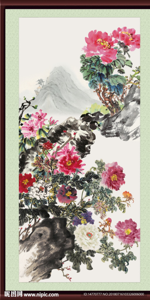 竖幅国画牡丹