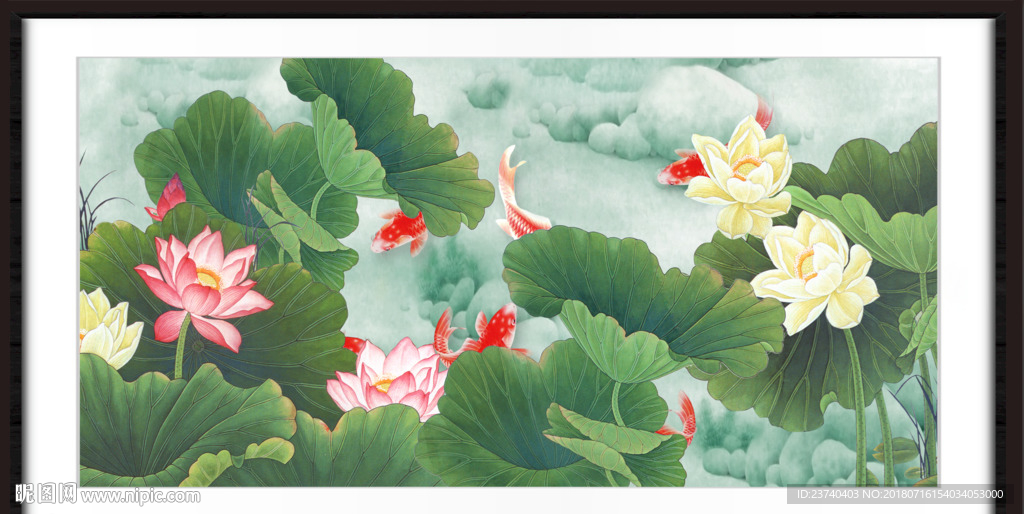 国画荷花鲤鱼图