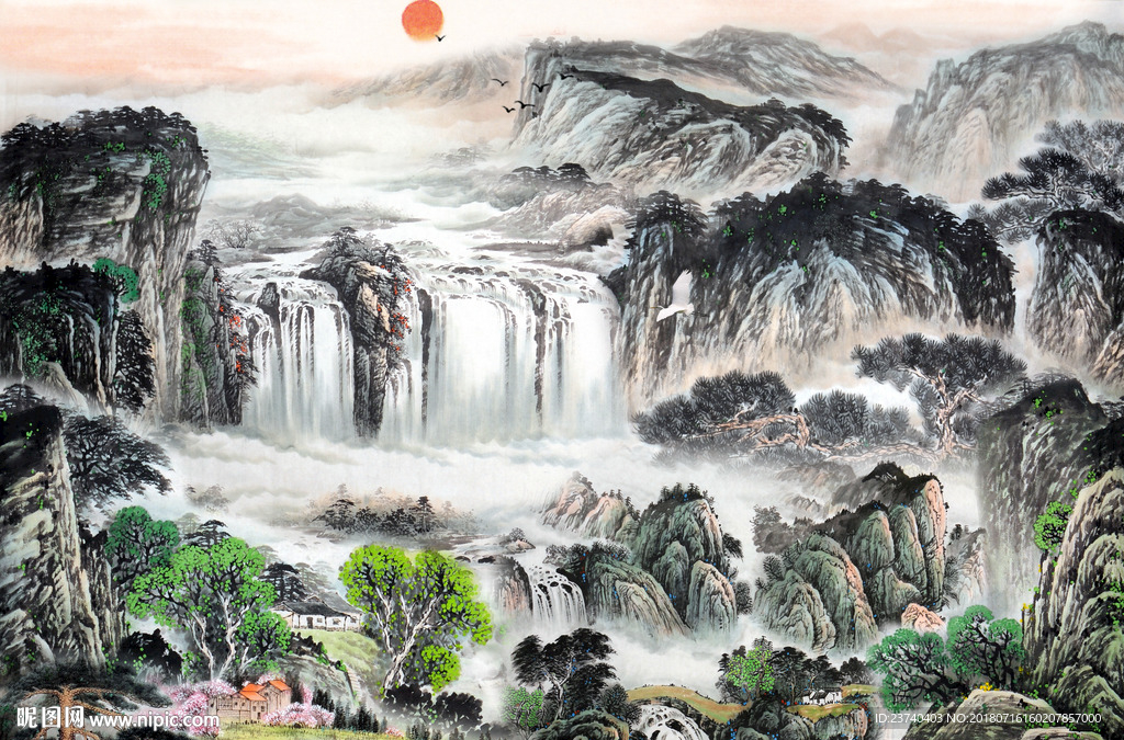 山水国画背景墙