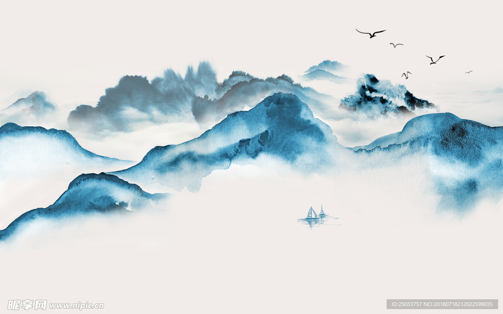水墨山水江山中式国画创意新中式
