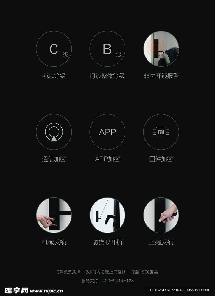 小米鹿客智能指纹门锁传单页海报