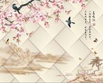 鸟梅花中式水墨画墙面背景底纹素
