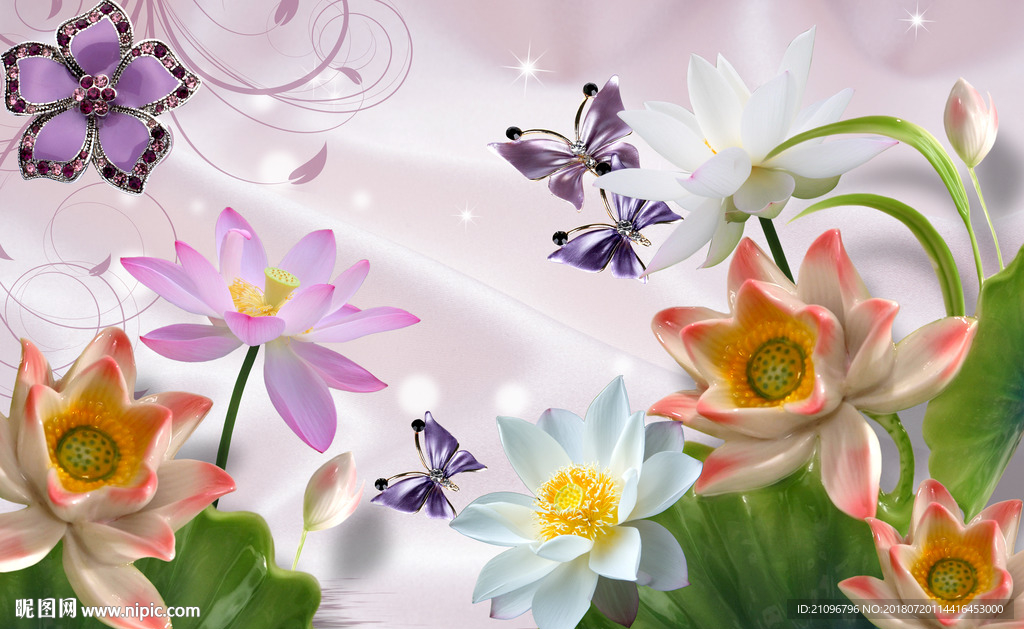 3d背景墙荷花