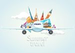 矢量旅行季飞机旅游插画