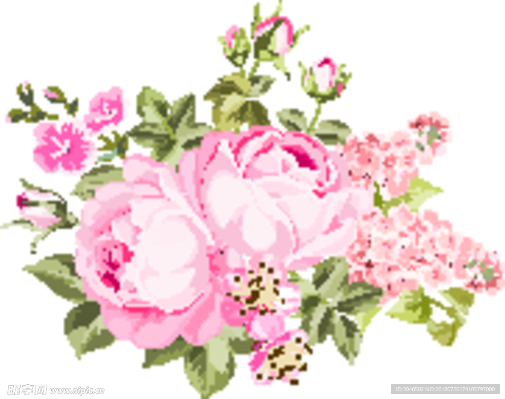 矢量粉色玫瑰花花束