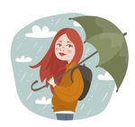 创意雨中撑伞的女子矢量素材
