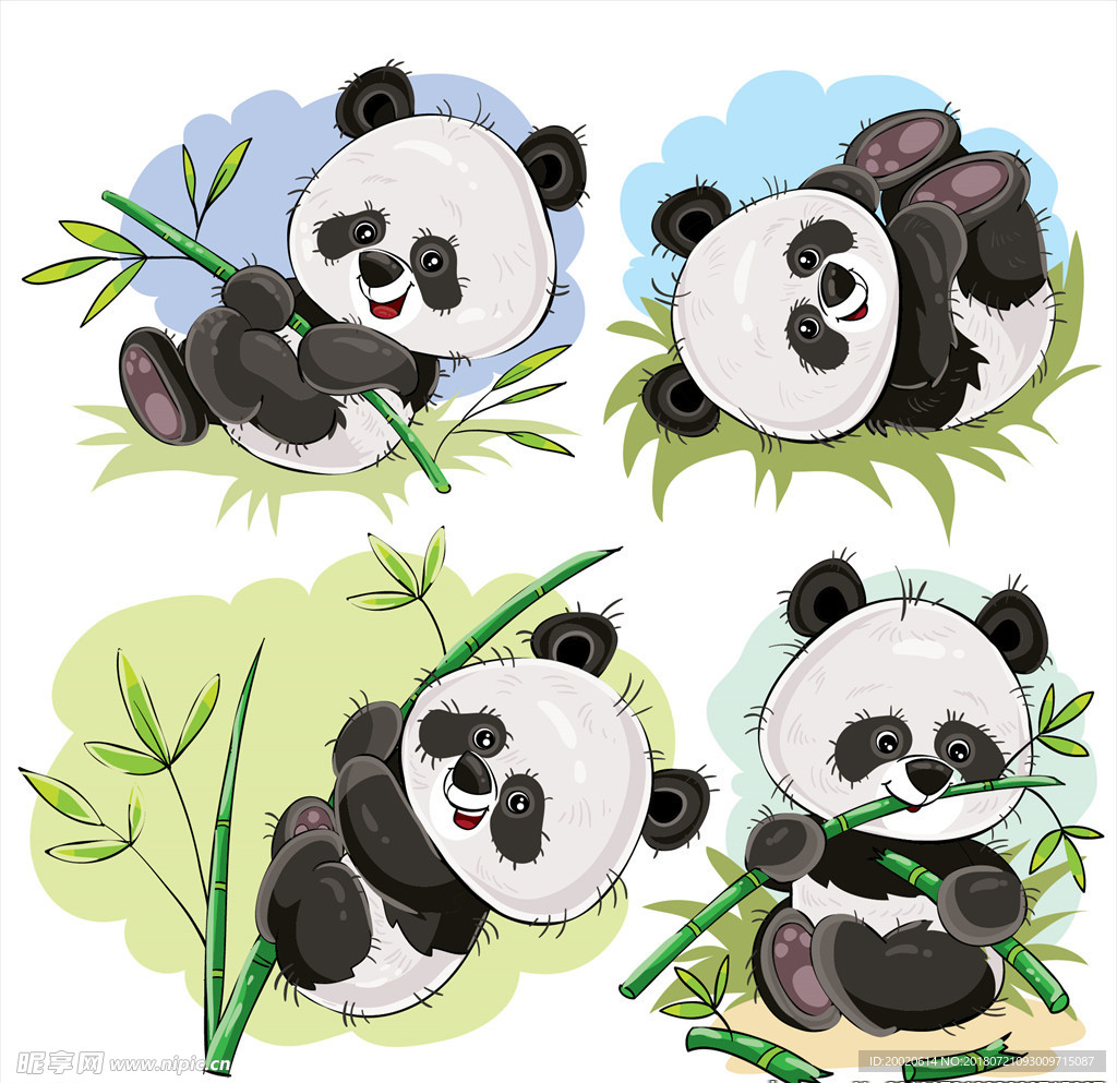 手绘在吃竹子的熊猫