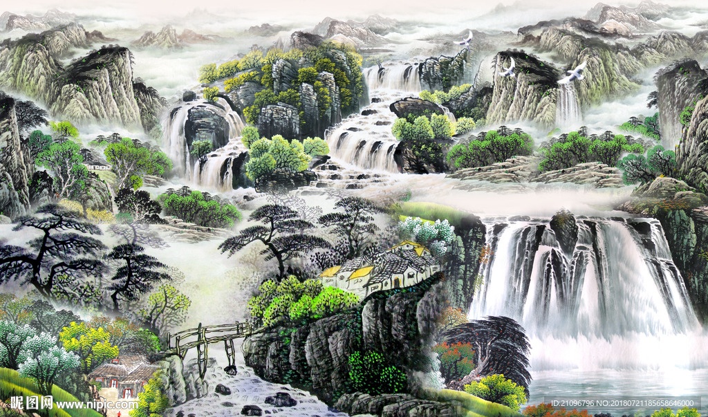 山水国画背景墙