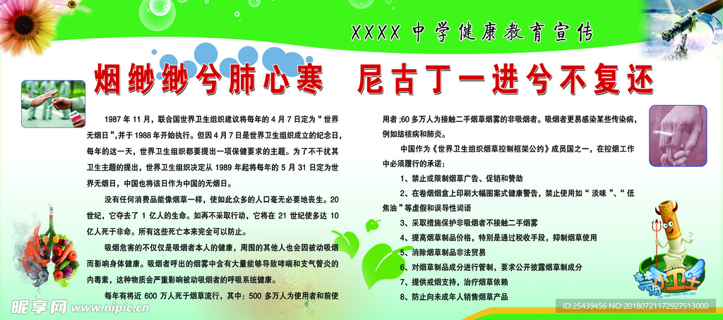 世界无烟日学校宣传展板