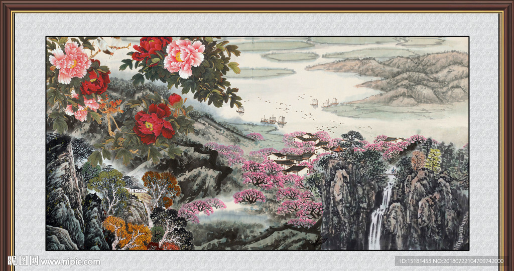 巨幅山水牡丹