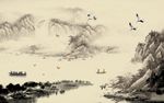 水墨国画江河飞鹤玄关屏风艺术创