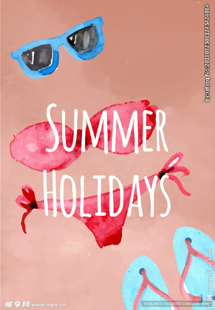 水彩清凉夏日度假旅游海报图片