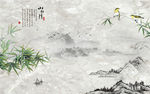 大理石纹理中式水墨山水画背景墙