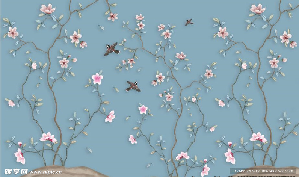 中式花鸟背景墙
