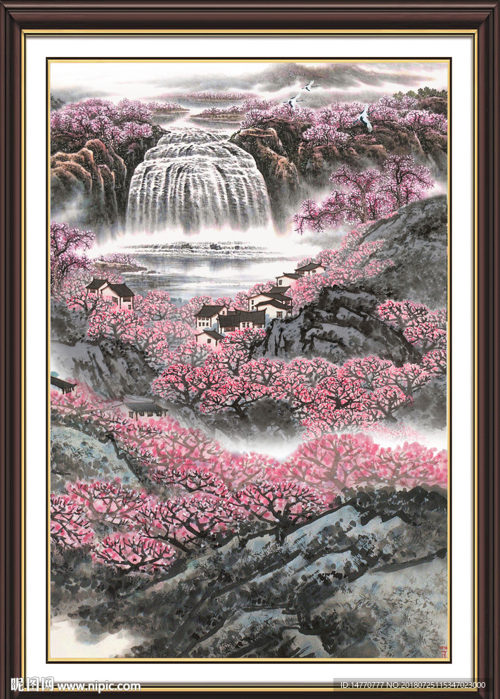 山水国画竖幅