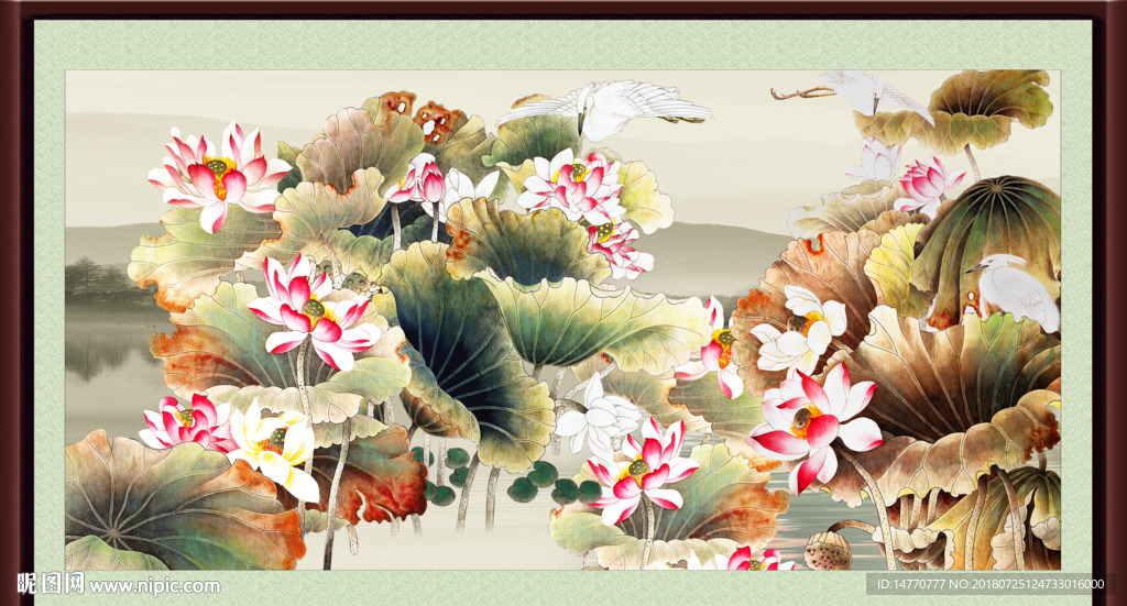 荷花壁画