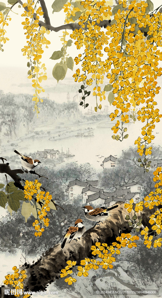 黄金树叶玄关屏风