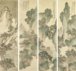 山水楼阁四屏图