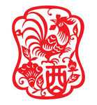 十二生肖鸡年公鸡剪纸矢量素材