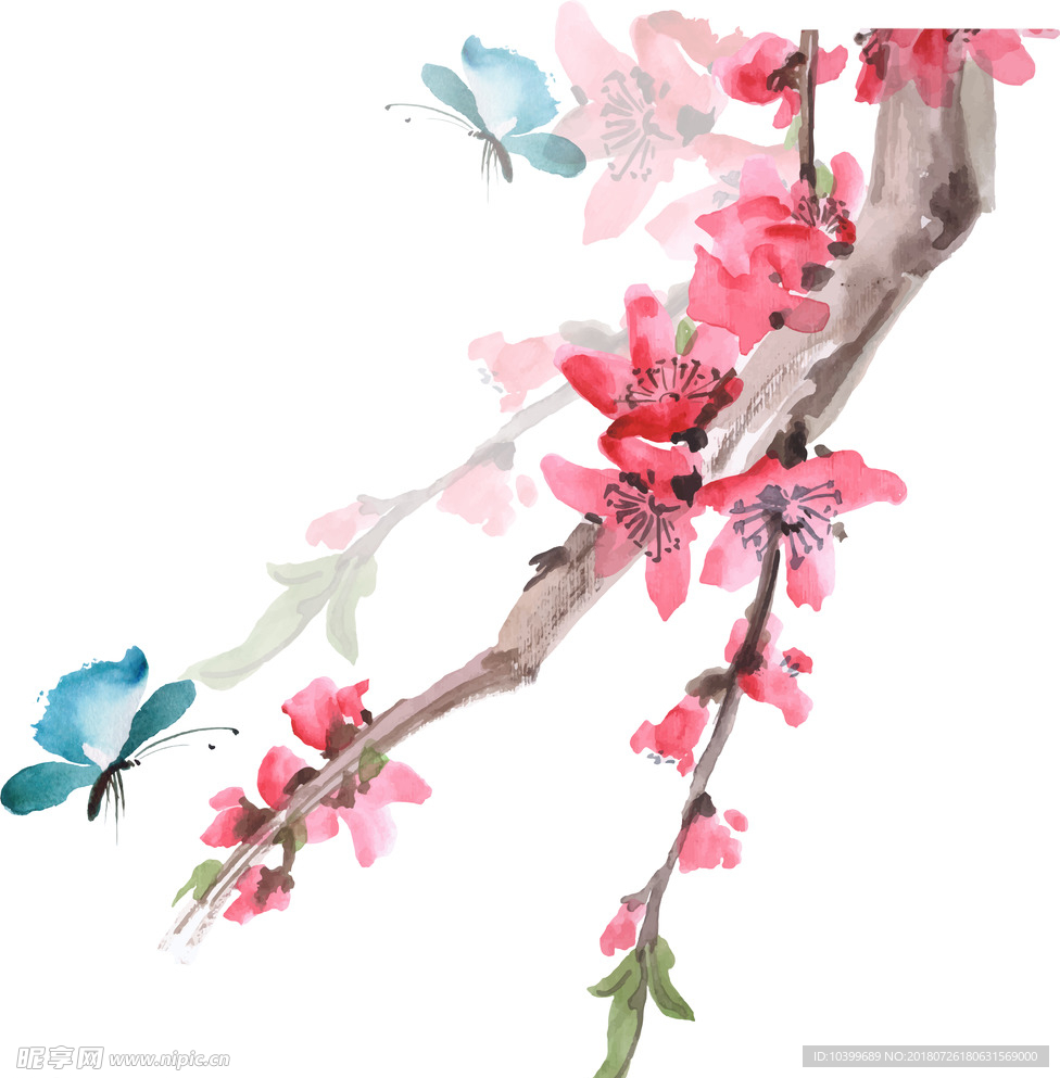 水彩桃花花朵素材
