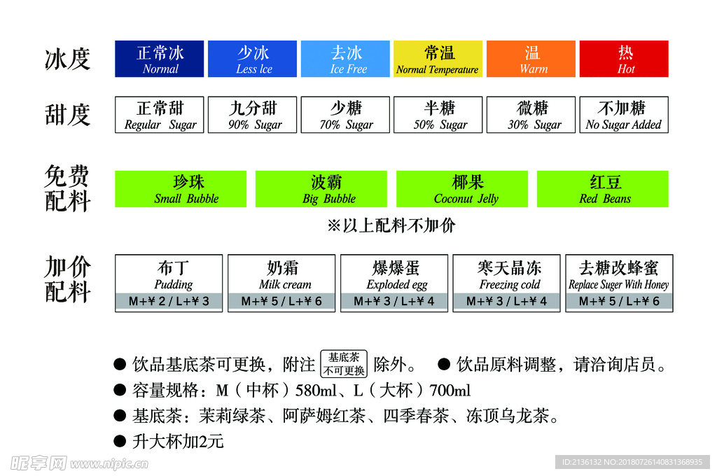 奶茶店价目表加料说明