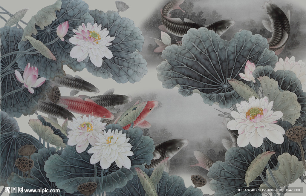 水墨荷花背景墙